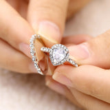 2Pcs/Set 2018 Luxury Green Blue Stone Crystal Rings For Women Sliver Color Zirconia Wedding Engagement Ring Jewelry Size 6 7 8 9