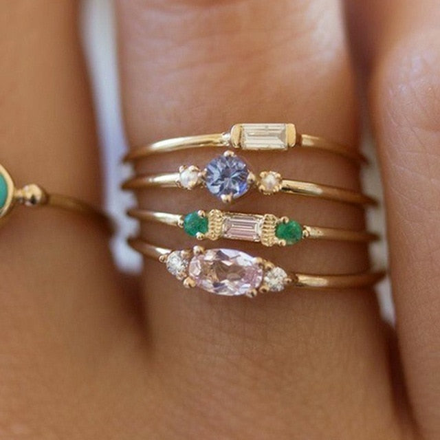 2Pcs/Set 2018 Luxury Green Blue Stone Crystal Rings For Women Sliver Color Zirconia Wedding Engagement Ring Jewelry Size 6 7 8 9