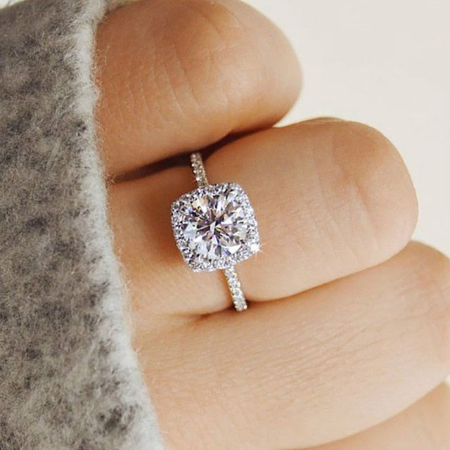 2Pcs/Set 2018 Luxury Green Blue Stone Crystal Rings For Women Sliver Color Zirconia Wedding Engagement Ring Jewelry Size 6 7 8 9