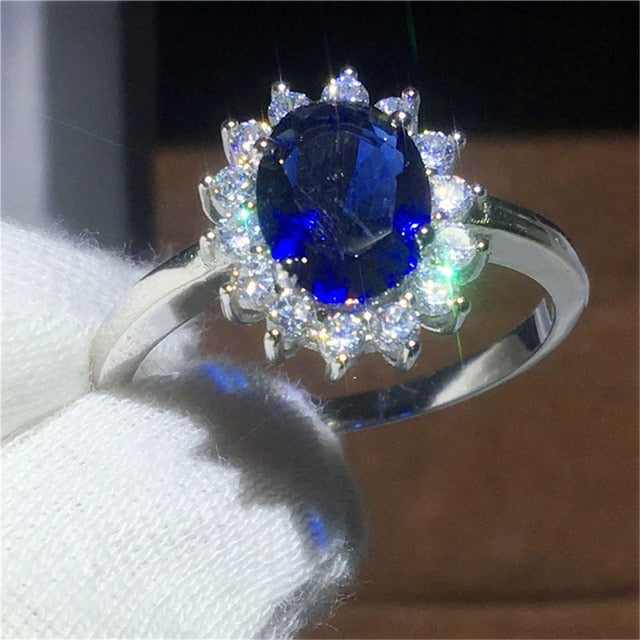 2Pcs/Set 2018 Luxury Green Blue Stone Crystal Rings For Women Sliver Color Zirconia Wedding Engagement Ring Jewelry Size 6 7 8 9