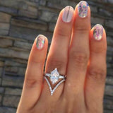2Pcs/Set 2018 Luxury Green Blue Stone Crystal Rings For Women Sliver Color Zirconia Wedding Engagement Ring Jewelry Size 6 7 8 9