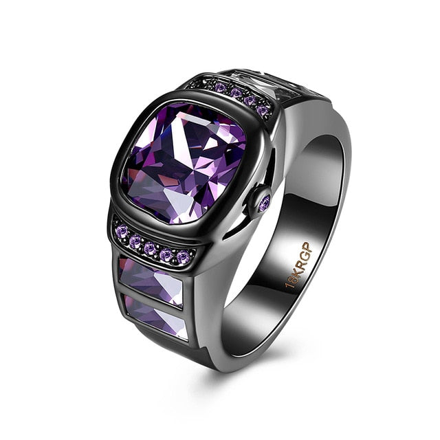 Fashion Vintage Watch Clock Female Men Rings Black Gold Austria Crystal Stone Finger Rings For Women Man Anel Jewelry Party Gift