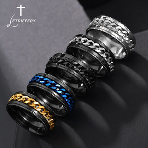 Letdiffery Punk 8mm Spinner Chain Men Rotatable Ring Black Blue Stainless Steel Rotatable Cool Jewelry Party Gift Anel Alliance