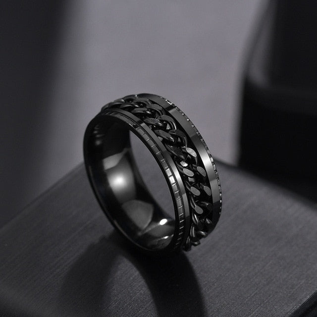 Letdiffery Punk 8mm Spinner Chain Men Rotatable Ring Black Blue Stainless Steel Rotatable Cool Jewelry Party Gift Anel Alliance