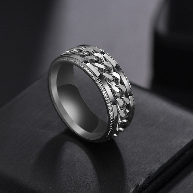 Letdiffery Punk 8mm Spinner Chain Men Rotatable Ring Black Blue Stainless Steel Rotatable Cool Jewelry Party Gift Anel Alliance