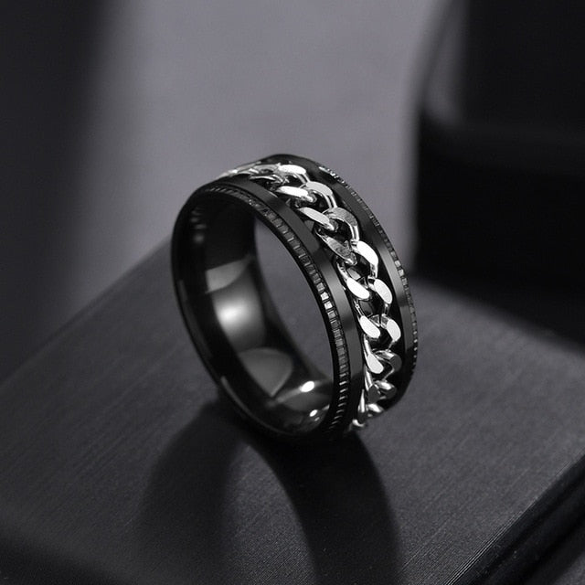 Letdiffery Punk 8mm Spinner Chain Men Rotatable Ring Black Blue Stainless Steel Rotatable Cool Jewelry Party Gift Anel Alliance