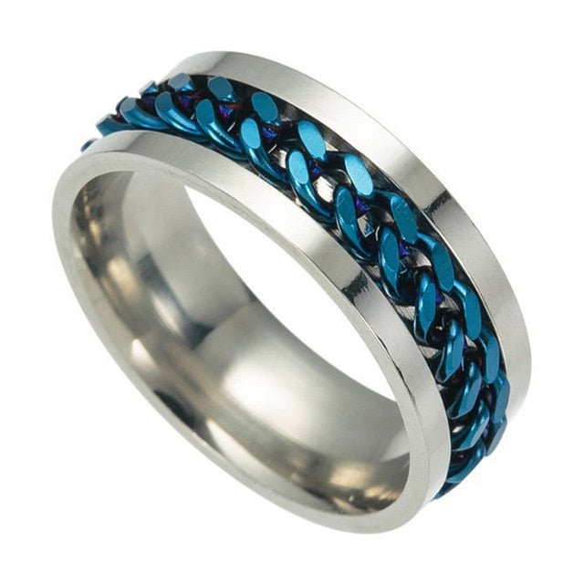 Letdiffery Punk 8mm Spinner Chain Men Rotatable Ring Black Blue Stainless Steel Rotatable Cool Jewelry Party Gift Anel Alliance