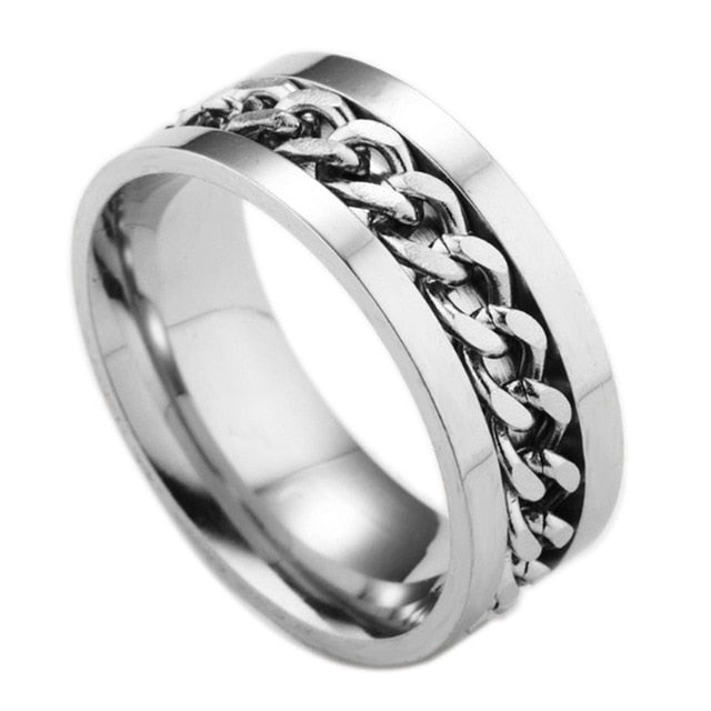 Letdiffery Punk 8mm Spinner Chain Men Rotatable Ring Black Blue Stainless Steel Rotatable Cool Jewelry Party Gift Anel Alliance