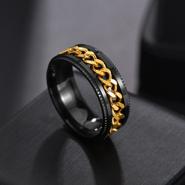 Letdiffery Punk 8mm Spinner Chain Men Rotatable Ring Black Blue Stainless Steel Rotatable Cool Jewelry Party Gift Anel Alliance