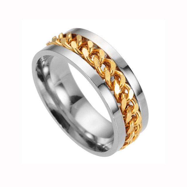Letdiffery Punk 8mm Spinner Chain Men Rotatable Ring Black Blue Stainless Steel Rotatable Cool Jewelry Party Gift Anel Alliance