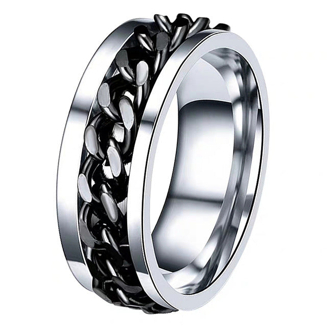 Letdiffery Punk 8mm Spinner Chain Men Rotatable Ring Black Blue Stainless Steel Rotatable Cool Jewelry Party Gift Anel Alliance