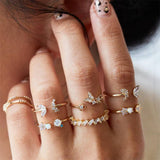 11 Pcs/set Vintage Women Evil Eye Olive Branch Rings Set Crystal Crown Fashion Ring for Women Geometric Finger Wedding Jewelry