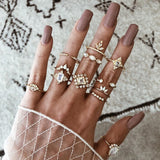 11 Pcs/set Vintage Women Evil Eye Olive Branch Rings Set Crystal Crown Fashion Ring for Women Geometric Finger Wedding Jewelry
