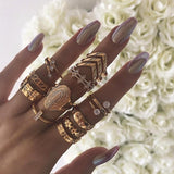 11 Pcs/set Vintage Women Evil Eye Olive Branch Rings Set Crystal Crown Fashion Ring for Women Geometric Finger Wedding Jewelry