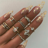11 Pcs/set Vintage Women Evil Eye Olive Branch Rings Set Crystal Crown Fashion Ring for Women Geometric Finger Wedding Jewelry