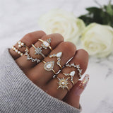 11 Pcs/set Vintage Women Evil Eye Olive Branch Rings Set Crystal Crown Fashion Ring for Women Geometric Finger Wedding Jewelry