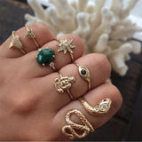 11 Pcs/set Vintage Women Evil Eye Olive Branch Rings Set Crystal Crown Fashion Ring for Women Geometric Finger Wedding Jewelry