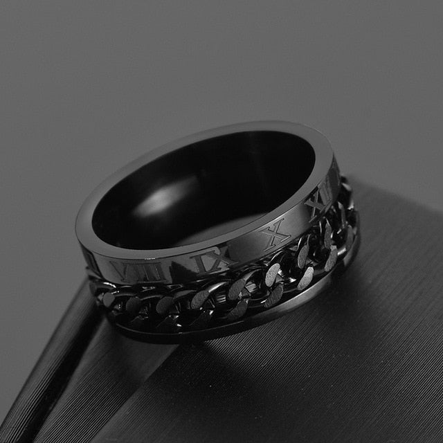 Letdiffery Punk 8mm Spinner Chain Men Rotatable Ring Black Blue Stainless Steel Rotatable Cool Jewelry Party Gift Anel Alliance