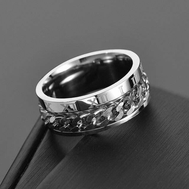 Letdiffery Punk 8mm Spinner Chain Men Rotatable Ring Black Blue Stainless Steel Rotatable Cool Jewelry Party Gift Anel Alliance
