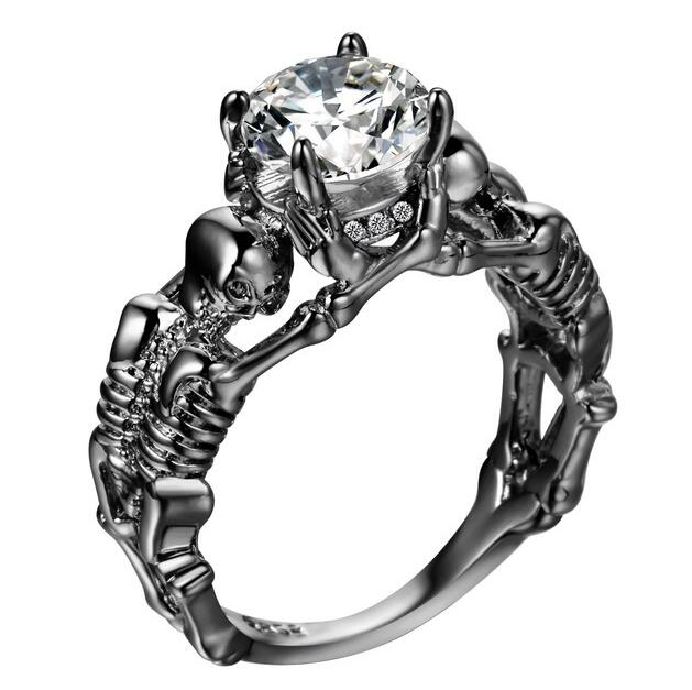 Ghost evil Skull skeleton Hand CZ Ring European and American Punk style Motor Biker Men Ring 2019 new skull men's jewelry