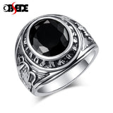 OBSDE Big Signet Vintage Rings For Women Oval Black Stone Cubic Zirconia Rings Men Cool Rock Punk Antique Silver Ring Jewelry