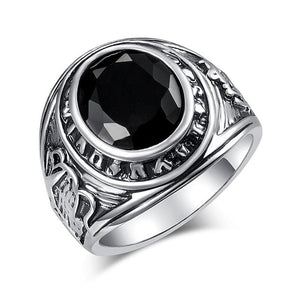 OBSDE Big Signet Vintage Rings For Women Oval Black Stone Cubic Zirconia Rings Men Cool Rock Punk Antique Silver Ring Jewelry