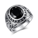 OBSDE Big Signet Vintage Rings For Women Oval Black Stone Cubic Zirconia Rings Men Cool Rock Punk Antique Silver Ring Jewelry