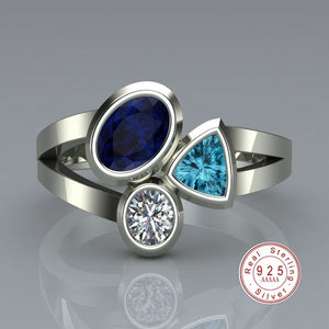 2019 New Fashion 925 Sterling Silver Tricolor Crystal Irregular Personality Designer Ring for Women AAA CZ Zircon Rings Jewelry