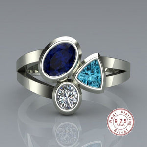 2019 New Fashion 925 Sterling Silver Tricolor Crystal Irregular Personality Designer Ring for Women AAA CZ Zircon Rings Jewelry