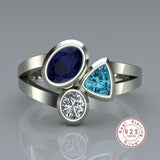 2019 New Fashion 925 Sterling Silver Tricolor Crystal Irregular Personality Designer Ring for Women AAA CZ Zircon Rings Jewelry