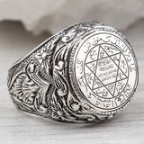 Men's Hip Hop Antique Silver Carved Arabic Pentagram Star Pattern Knuckle Rings Punk Jewelry Rock Cool Masculine Gifts Z4M396