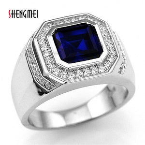 Shengmei Hot selling Vintage Blue Zircon Ring For Men Fashion High End Man Jewelry Wedding Ring Bague Homme SP304