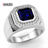 Shengmei Hot selling Vintage Blue Zircon Ring For Men Fashion High End Man Jewelry Wedding Ring Bague Homme SP304