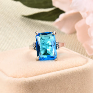 New Fashion Elegant Big Sea Blue Rhinestone Crystal Ring Women Lady Wedding Bride Party Rings Jewelry