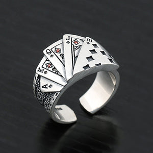 Fashion Vintage Playing Card Ring Men Women Hiphop Rock Punk Open Ring God Of Gambling Creative Rings Magician Ring Jewelry Gift