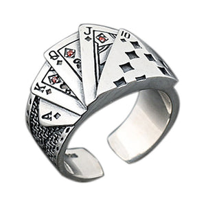 Fashion Vintage Playing Card Ring Men Women Hiphop Rock Punk Open Ring God Of Gambling Creative Rings Magician Ring Jewelry Gift