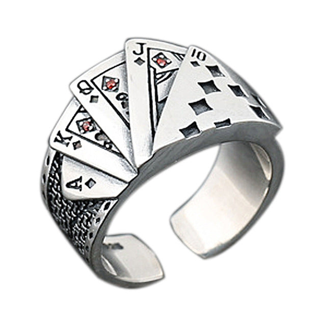 Fashion Vintage Playing Card Ring Men Women Hiphop Rock Punk Open Ring God Of Gambling Creative Rings Magician Ring Jewelry Gift