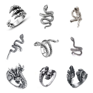 Free Fan Cool Retro Punk Exaggerated Men Snake Ring Fashion Personality Snake Opening Adjustable Ring Jewelry For Mens Gift