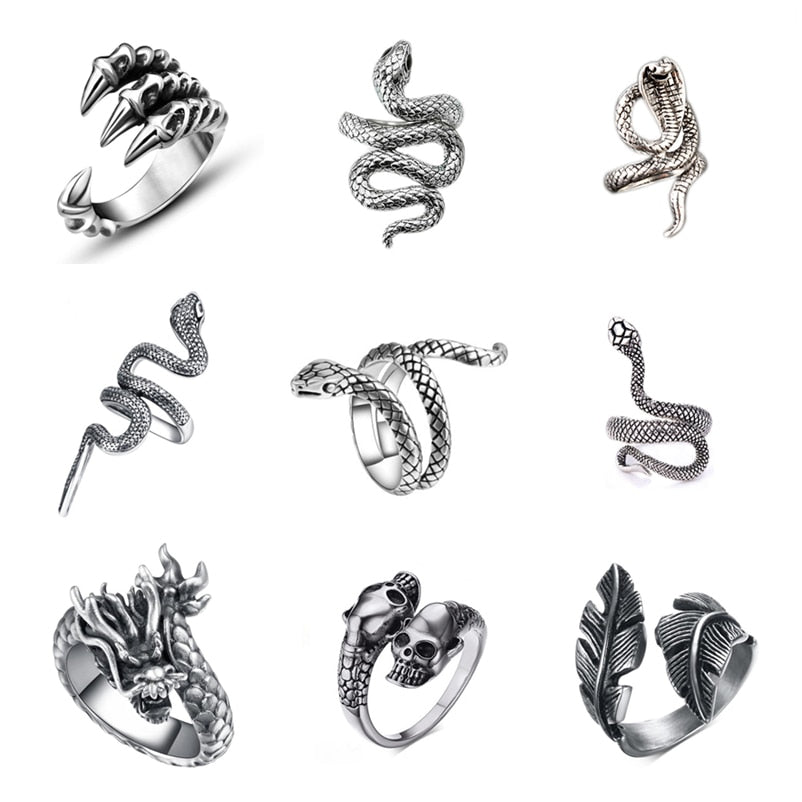 Free Fan Cool Retro Punk Exaggerated Men Snake Ring Fashion Personality Snake Opening Adjustable Ring Jewelry For Mens Gift