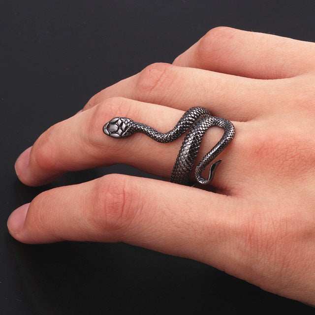 Free Fan Cool Retro Punk Exaggerated Men Snake Ring Fashion Personality Snake Opening Adjustable Ring Jewelry For Mens Gift