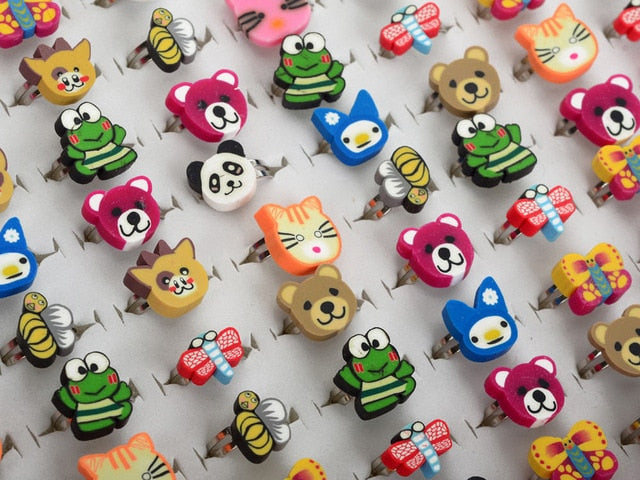 PINKSEE 10Pcs Mixed Colors Polymer Clay Children Kids Flower Finger Rings Lovely Fashion Jewelry For Gift Adjustable Wholesale