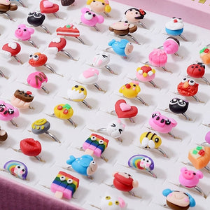 5Pcs/Lot Acrylic Cute Cartoon Adjustable Rings For Girls Fruit Animal Mixed Finger Ring Set Children Kids Rings Wholesale