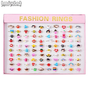 5Pcs/Lot Acrylic Cute Cartoon Adjustable Rings For Girls Fruit Animal Mixed Finger Ring Set Children Kids Rings Wholesale