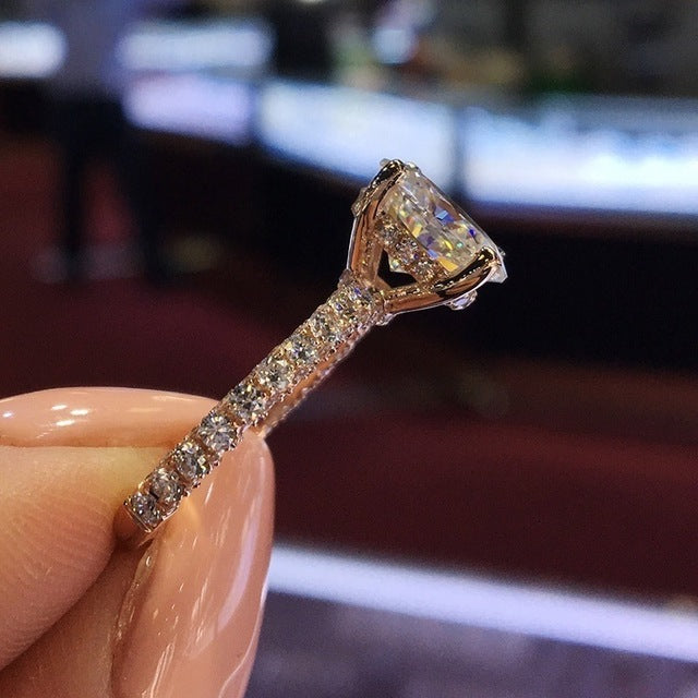 FDLK  Dazzling Brand Jewelry Natural White Rhinestones Birthstone Jewelry Bride Wedding Party Ring