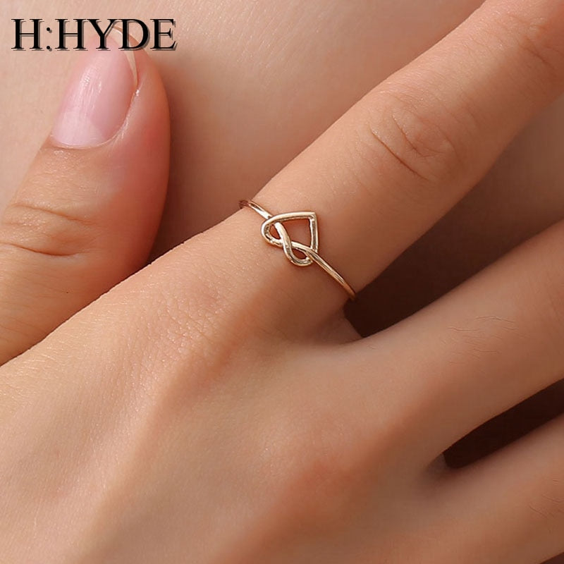 H:HYDE Wedding Heart Rose Gold Color Rings Engagement Black Color Stainless Steel Open Ring Fashion Bijoux For Women Jewelry