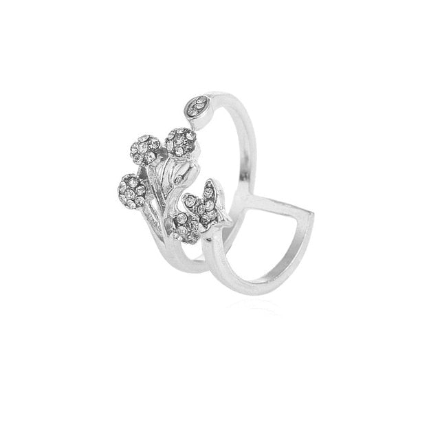 Flower Rose Gold Color Adjustable Rings for Women Fashion Rhinestone Jewelry Engagement Ring Gold Color for Female Anillos Mujer