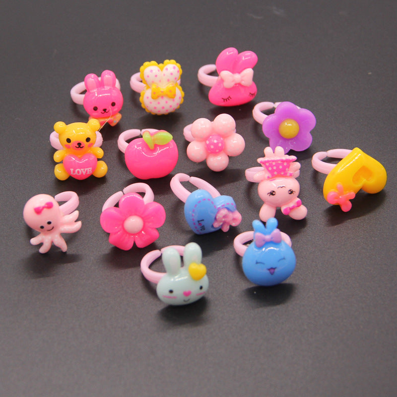 20pcs/set Random Mix Animal Heart Assorted Baby Kids Girl Children's Cartoon Rings For Christmas Gift