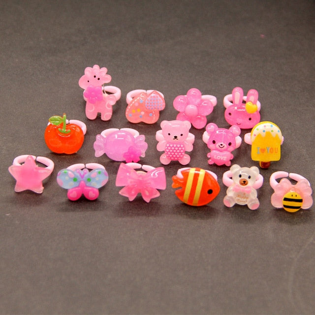 20pcs/set Random Mix Animal Heart Assorted Baby Kids Girl Children's Cartoon Rings For Christmas Gift