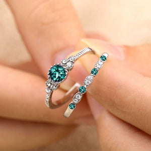 2Pcs/Set 2018 Luxury Green Blue Stone Crystal Rings For Women Sliver Color Zirconia Wedding Engagement Ring Jewelry Size 6 7 8 9