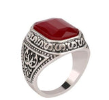 Ataullah Men Black Carnelian Semi-Precious Stone Signet Ring Silver Stainless Steel for Men Jewelry Anillos Accessories RWD7-115